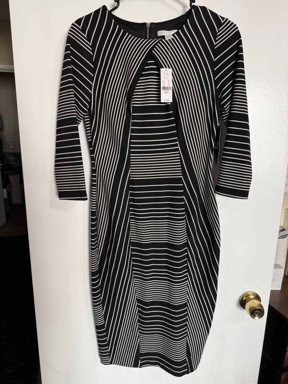 New York & Company Black and White Striped Midi Sheath Dress